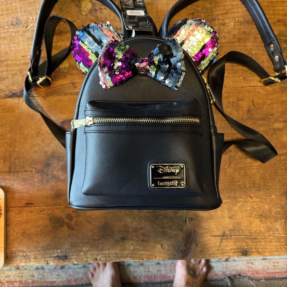 Disney Loungefly Black Backpack with Sequin Bow new with tags